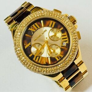 Michael Kors Camille Womens 6.25" MAX Tortoise Gold Chronograph Watch MK-5901